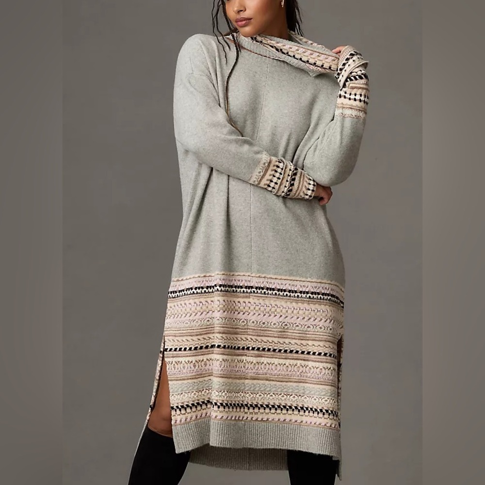 Daily Practice By Anthropologie M Gray Fair Isle Midi Turtleneck Sweater Dress